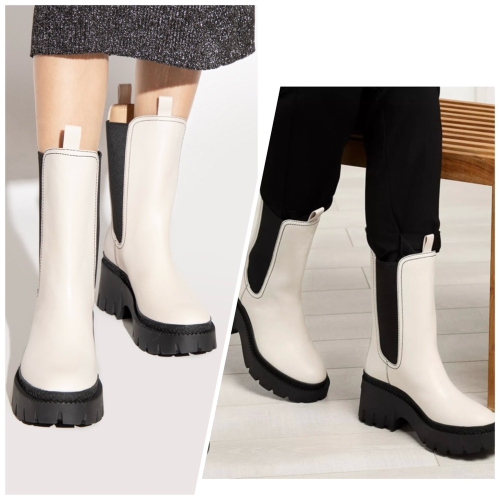 Coach Alexa Chelsea Boots White Leather Streetwear Chunky Heel Sz 8